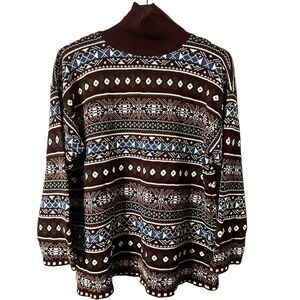 Vintage Next Issue Women’s Maroon White Black Cowl Neck Sweater XL Cottagecore